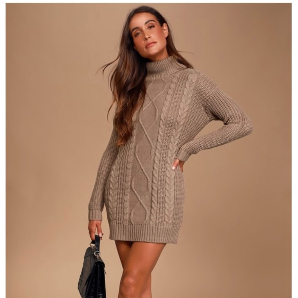 Lulu's Crisp Mornings Taupe Sweater Dress - NWT!